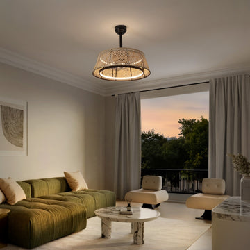 Cressida 23.75" Traditional Bohemian 6-Speed Metal/Bamboo Mobile-App/Remote-Controlled Height-Adjustable Dimmable Caged Integrated LED Ceiling Fan - JONATHAN Y